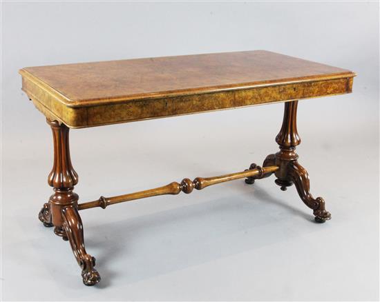 A Victorian figured walnut library table, W.4ft 3in. D.2ft 3in. H.2ft 4in.